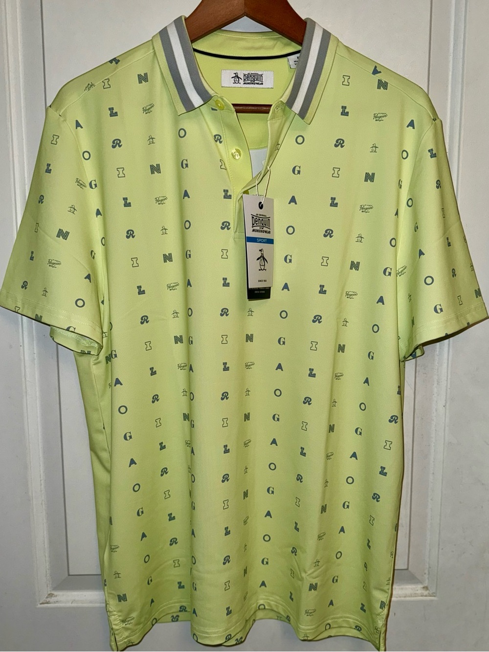 Original Penguin Sport Novelty Print Performance Polo in "Lemon-Lime" - NWT